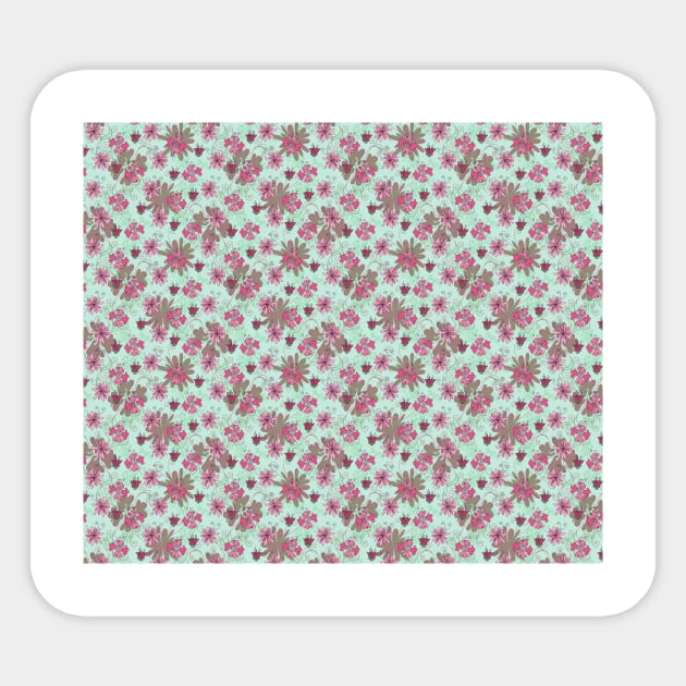 Pink and Green Floral Pattern Sticker by saradaboru